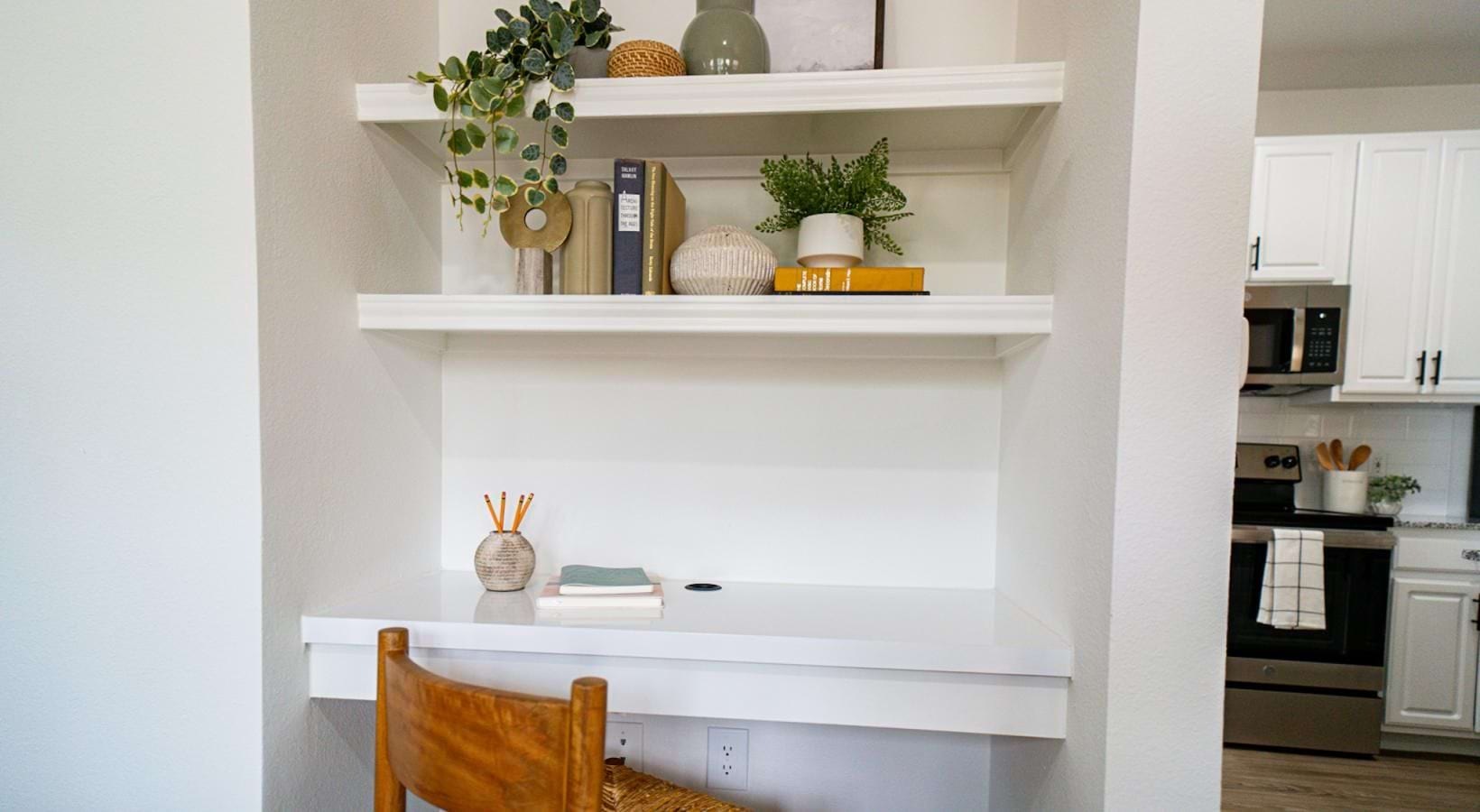 Beautiful living areas to match your lifestyle bookshelves above in-home work space